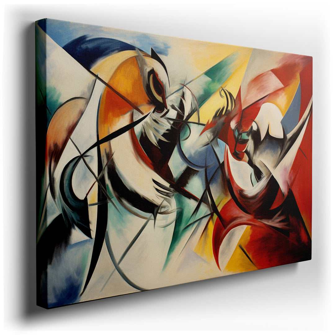 canvas print on wrapped canvas for wall decor – This dynamic abstract wall art is a captivating visual representation of conflict, characterized by its bold use of colo...