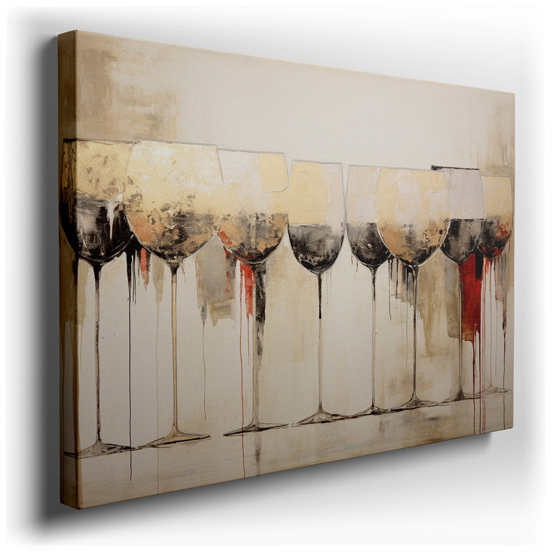 canvas print on wrapped canvas for wall decor – This captivating wall art is an abstract interpretation of the essence of wine, portrayed through an array of glasses th...