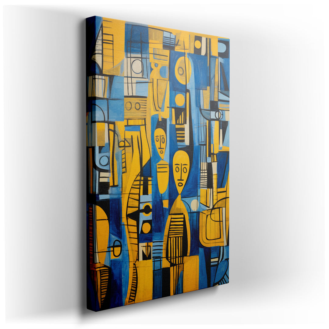 canvas print on wrapped canvas for wall decor – This vibrant abstract wall art is a captivating visual feast that draws the viewer into a world of stylized human figure...