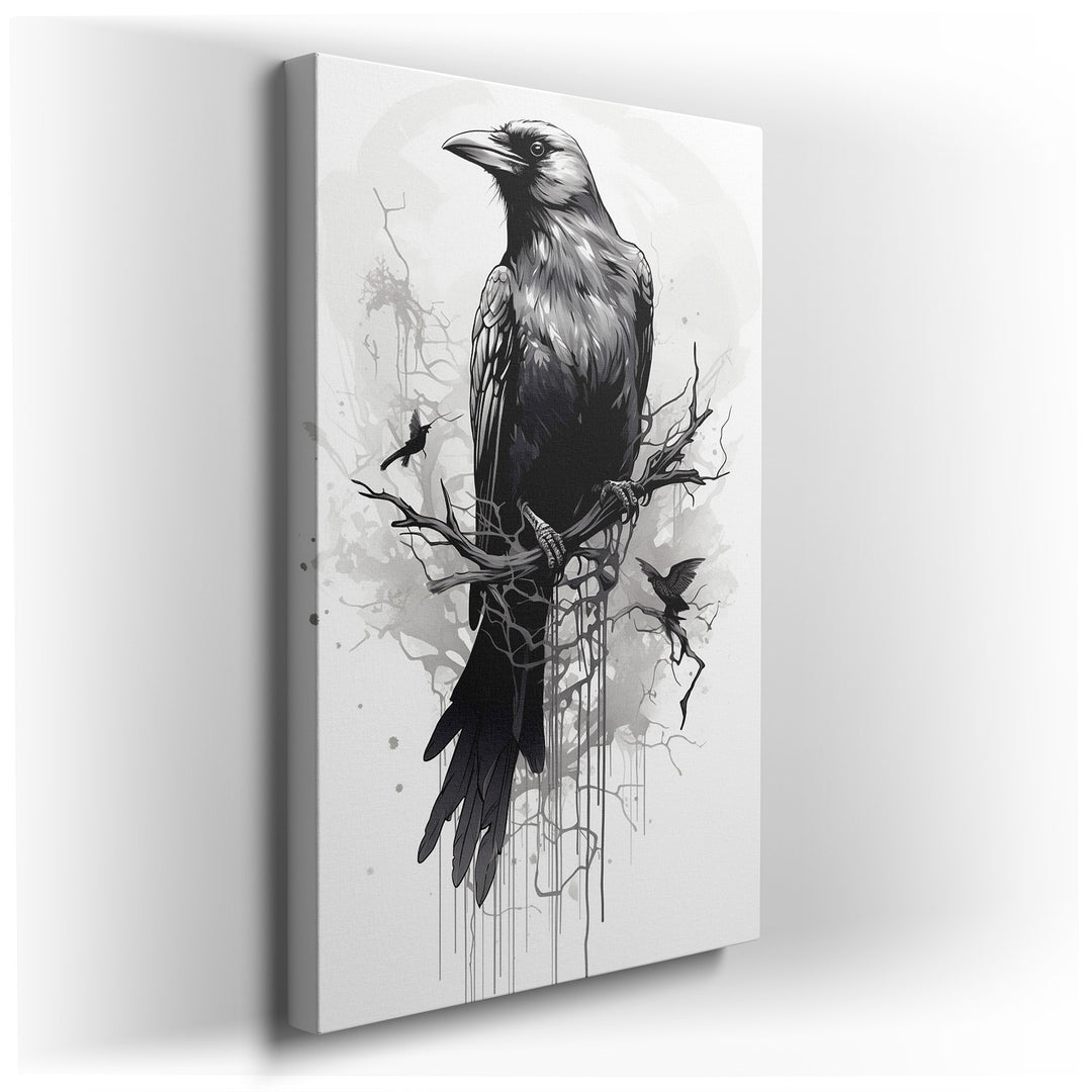 Exquisite Black and White Illustration of a Detailed Bird Perched Elegantly - Large Wall Art, Canvas Wall Art, Wall