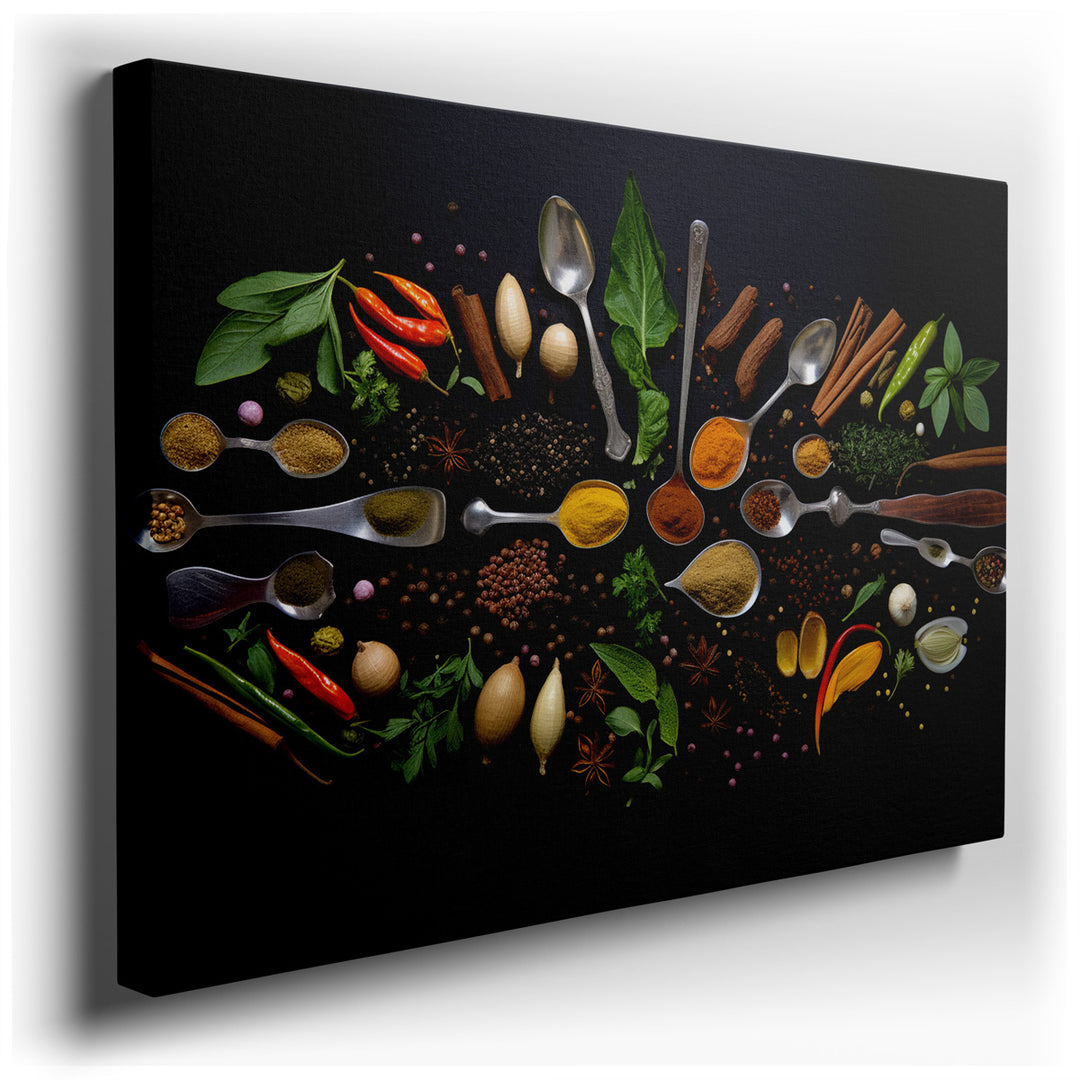canvas print on wrapped canvas for wall decor – This wall art is a masterful celebration of culinary artistry, capturing the essence and allure of spices and herbs with...