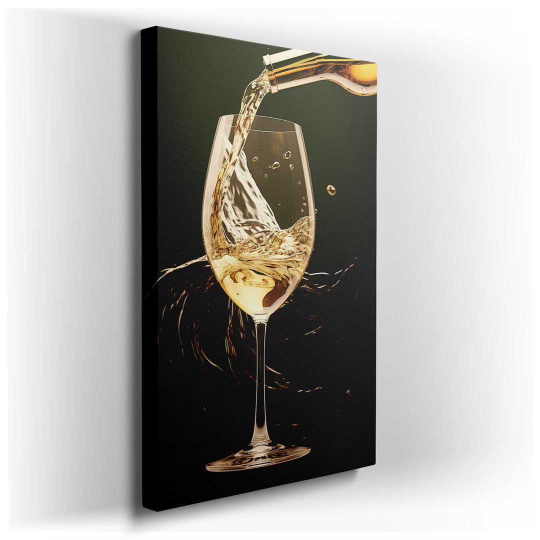 canvas print on wrapped canvas for wall decor – This enchanting wall art captures a moment both simple and profound—the pouring of white wine into a crystal-clear glass...