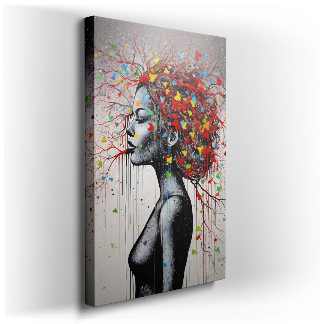 canvas print on wrapped canvas for wall decor – This wall art is a captivating profile portrait of a woman, a masterpiece that combines the essence of femininity with t...