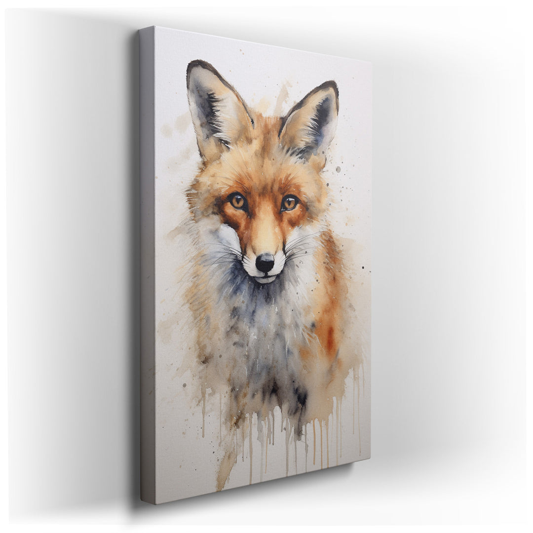 canvas print on wrapped canvas for wall decor – This exquisite watercolor wall art masterfully portrays the majestic essence of a fox, making it a captivating centerpie...
