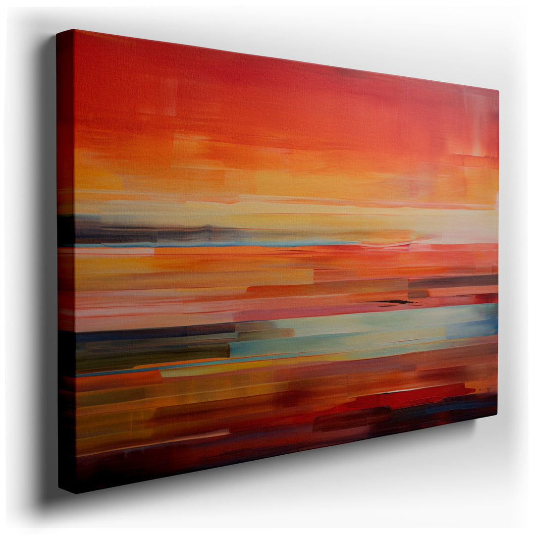 canvas print on wrapped canvas for wall decor – This vibrant abstract wall art captures the essence of a stunning sunset, masterfully rendered through a palette of bold...