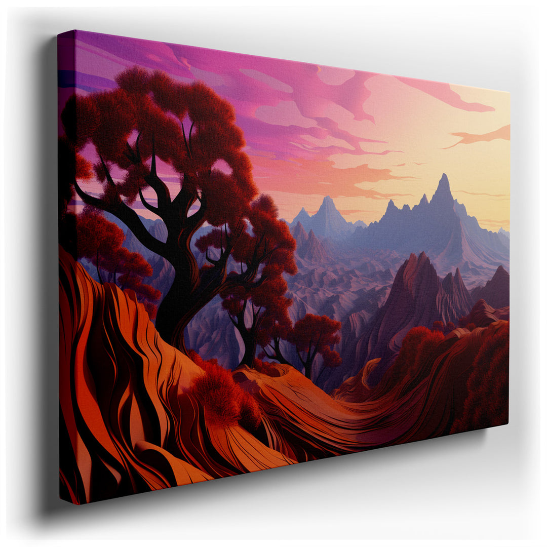 canvas print on wrapped canvas for wall decor – This captivating digital wall art masterfully portrays a dramatic mountain landscape, where the interplay of light, colo...
