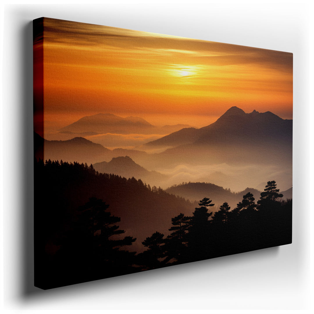 canvas print on wrapped canvas for wall decor – Imagine a wall art that captures the essence of nature's grandeur, where the sun dips below the horizon, wall art the sk...
