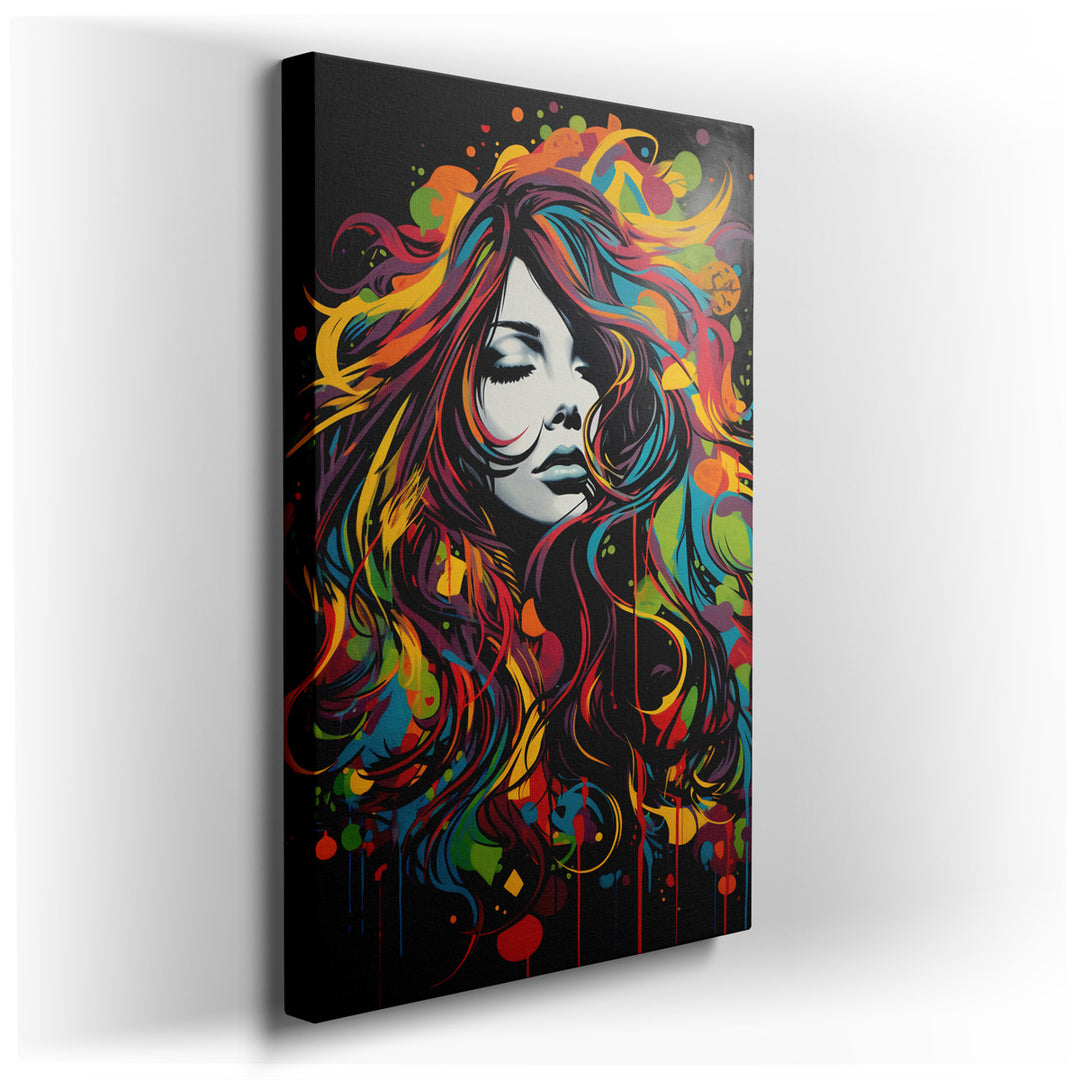 canvas print on wrapped canvas for wall decor – This captivating wall art portrays a woman in a moment of deep reflection, her expression serene yet enigmatic, suggesti...