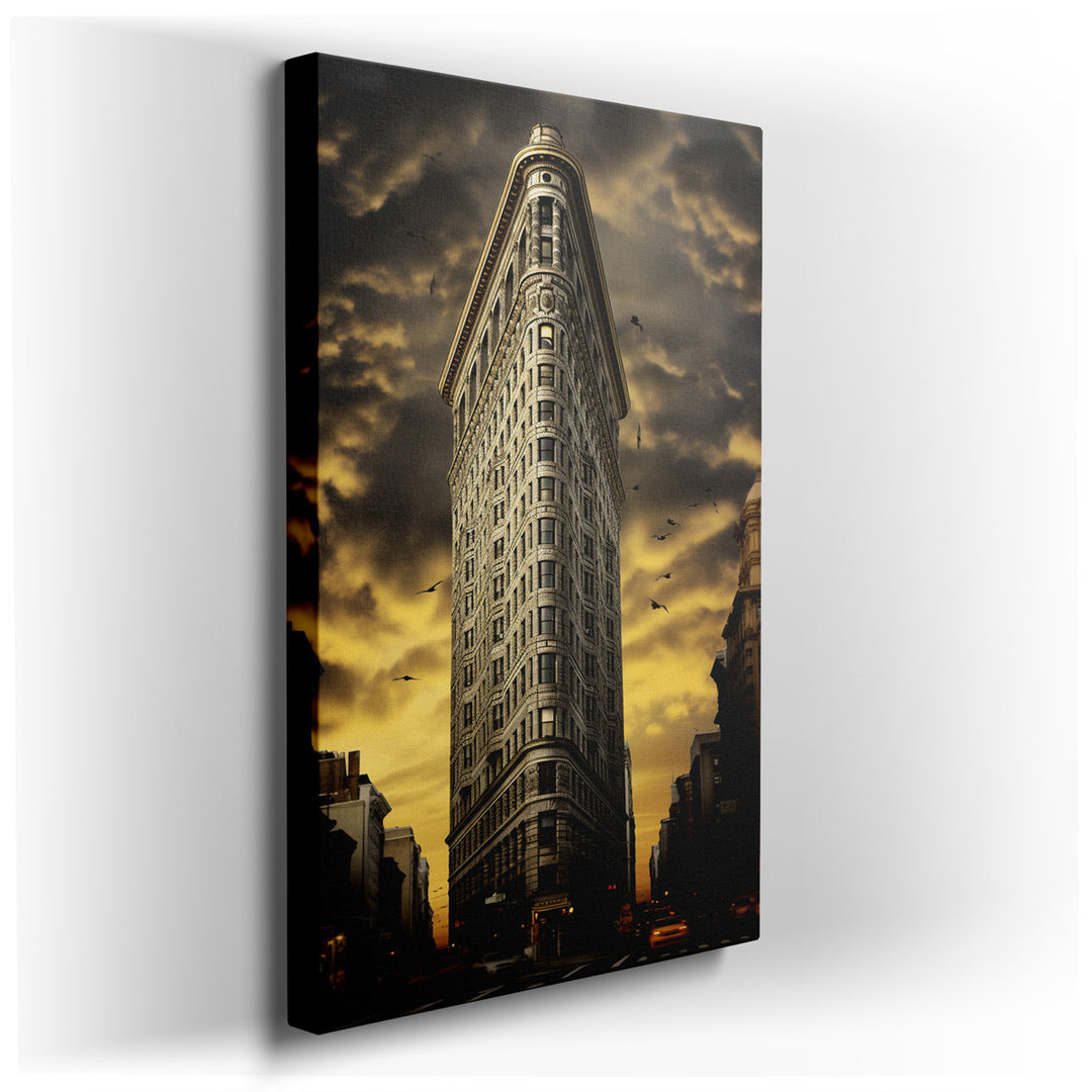 canvas print on wrapped canvas for wall decor – The wall art captures the iconic Flatiron Building, a quintessential symbol of early 20th-century New York City architec...