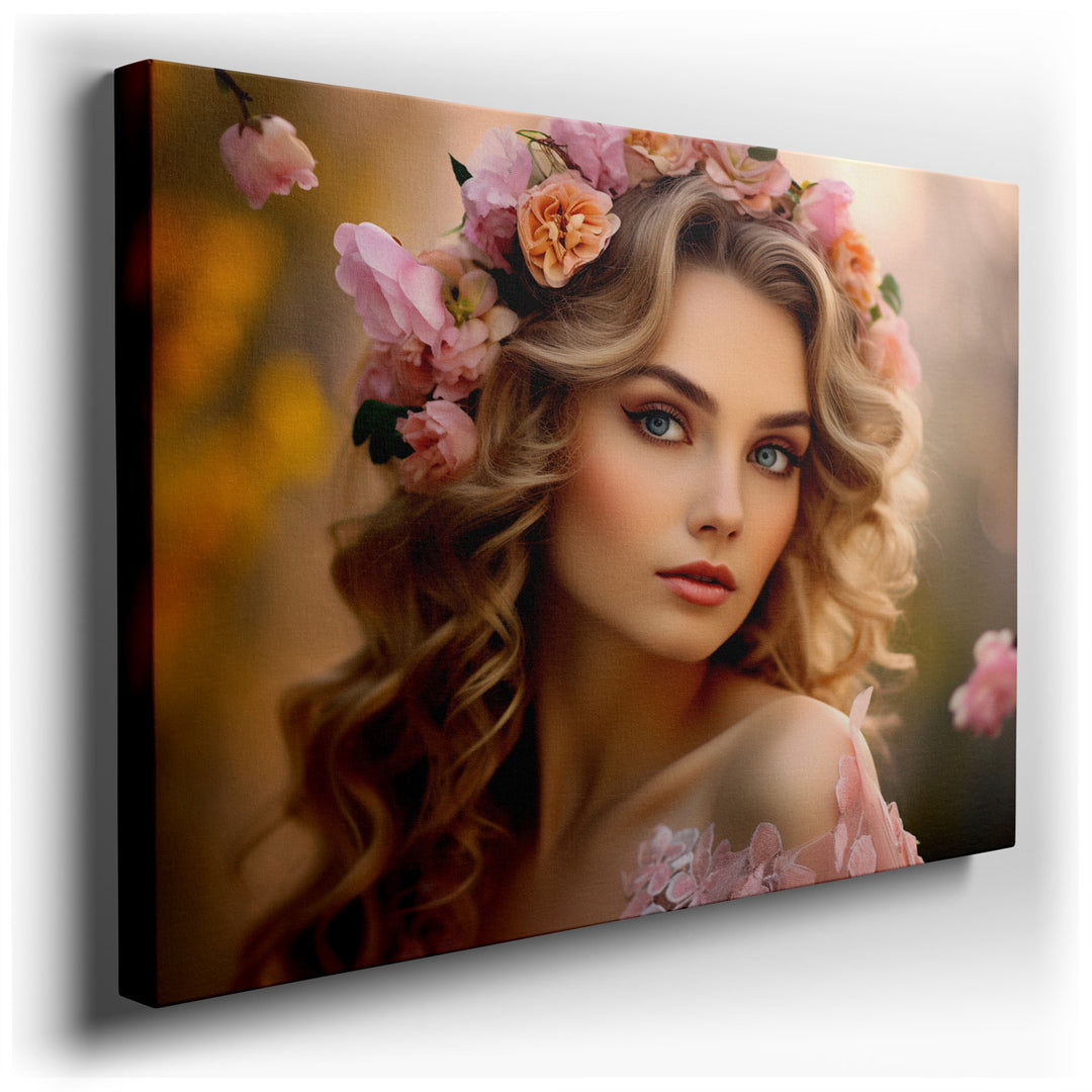 canvas print on wrapped canvas for wall decor – This enchanting wall art captures the essence of youthful grace and the timeless allure of natural beauty through the po...