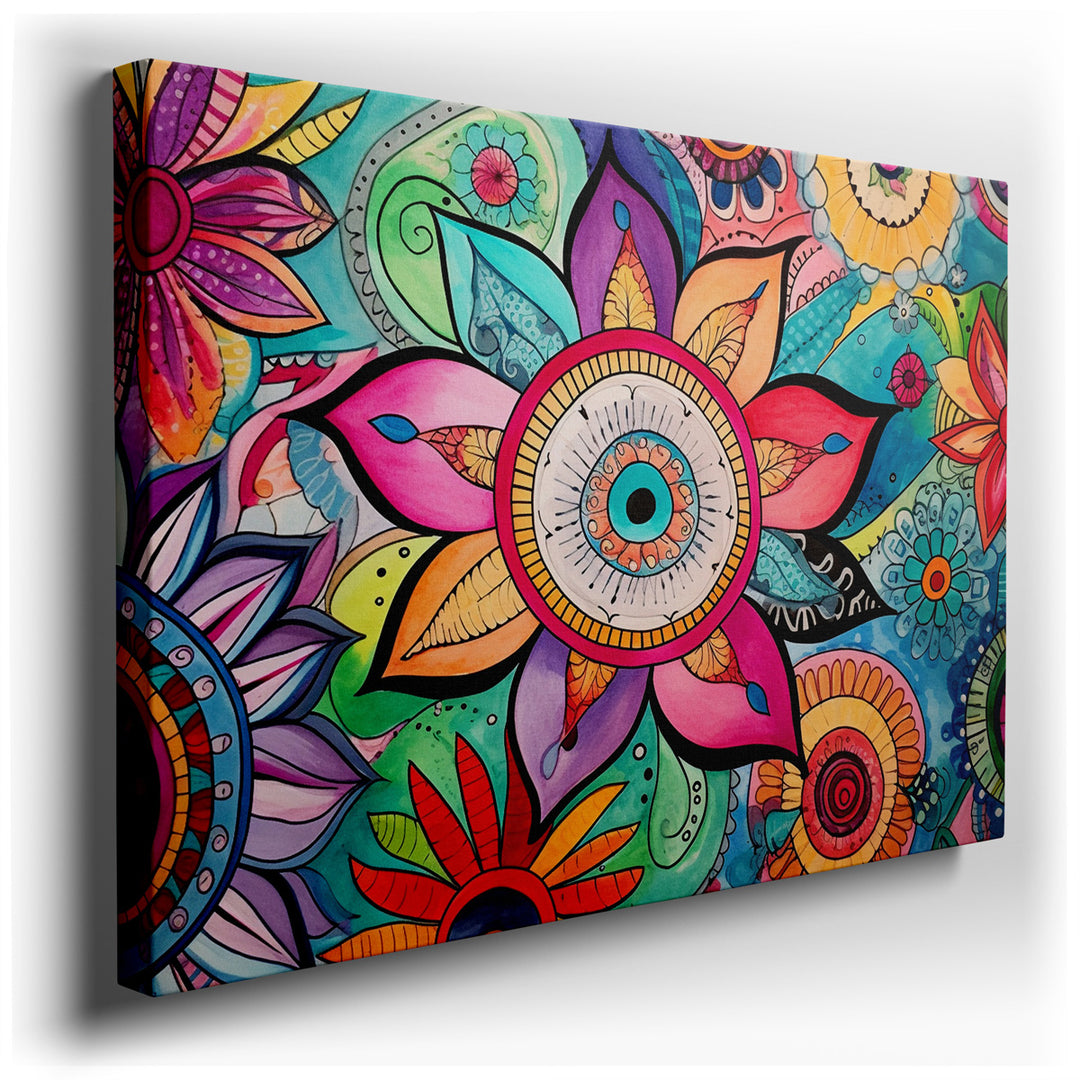 canvas print on wrapped canvas for wall decor – This captivating wall art, a stunning mandala, is a masterpiece of color and design that would make a striking addition...