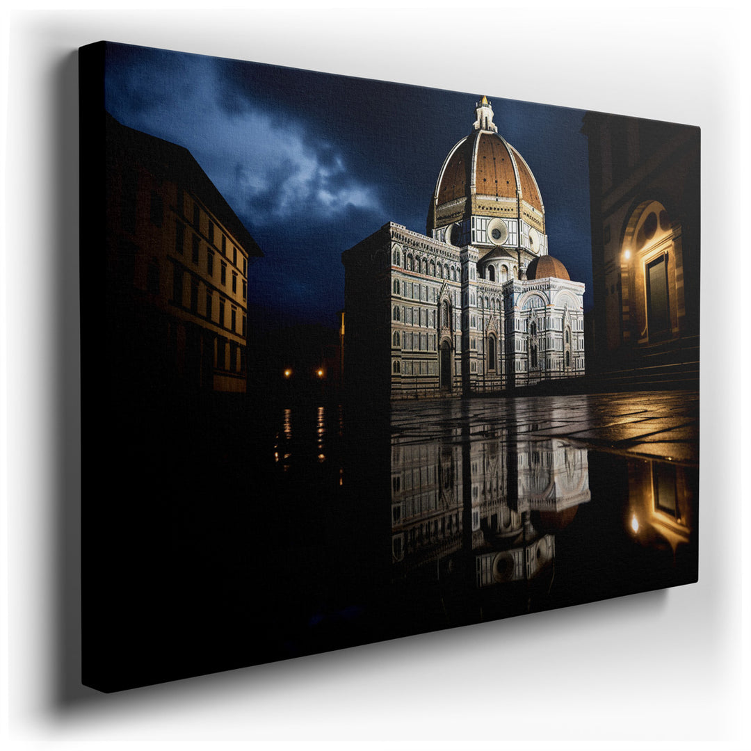 canvas print on wrapped canvas for wall decor – This captivating wall art masterfully captures the essence of Florence's iconic Duomo, presenting it not only as a monum...
