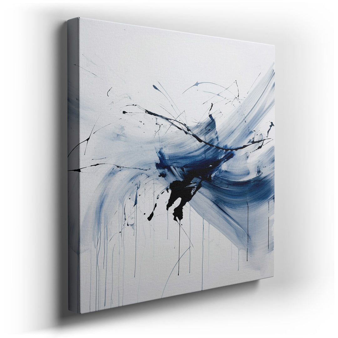 canvas print on wrapped canvas for wall decor – This exquisite abstract wall art is a masterful representation of modern art, characterized by its fluid blue brushstrok...