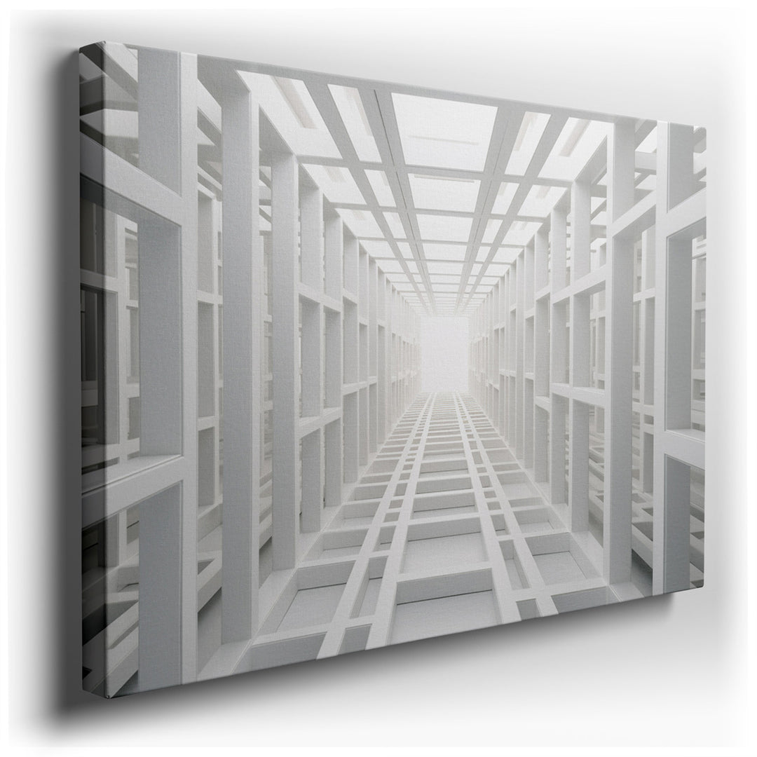 canvas print on wrapped canvas for wall decor – The wall art in question is a captivating representation of a futuristic and abstract interior, meticulously designed to...