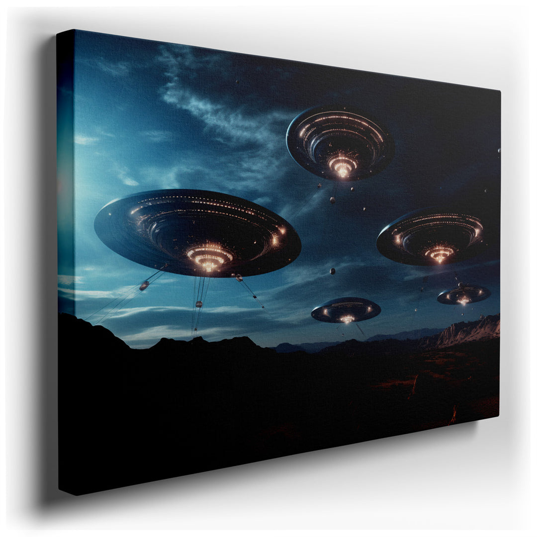 canvas print on wrapped canvas for wall decor – This captivating wall art, a masterful blend of science fiction elements and cosmic mystery, presents a scene that is bo...