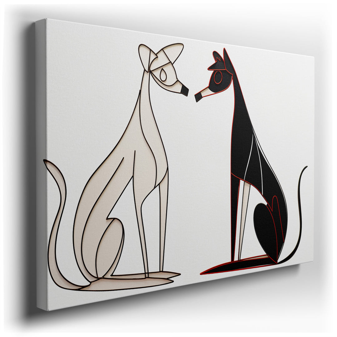 canvas print on wrapped canvas for wall decor – This captivating wall art, featuring two stylized greyhounds, is a masterpiece of modern art that combines the grace of...