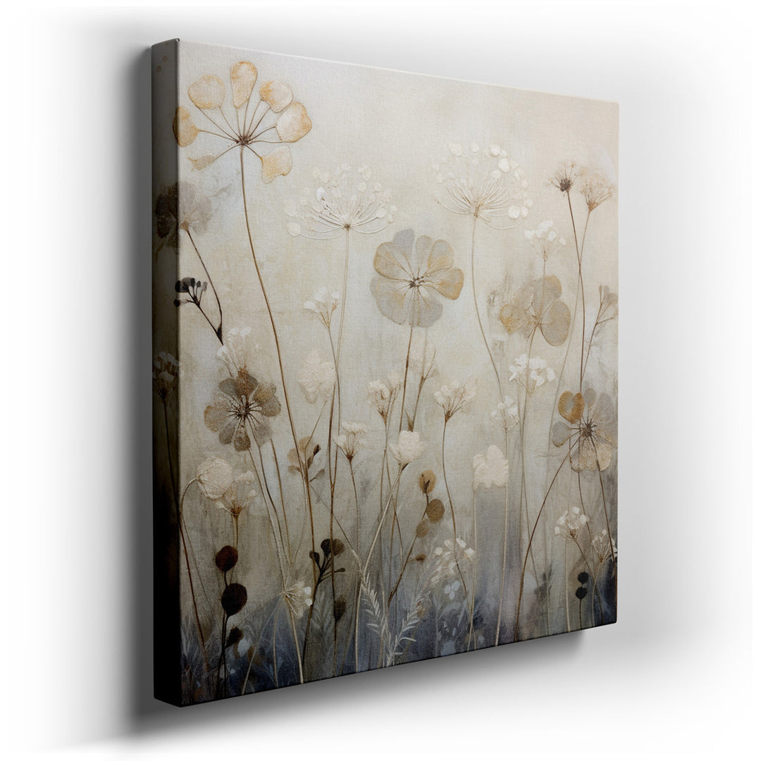 canvas print on wrapped canvas for wall decor – This exquisite wall art, a masterful composition of various flowers, is rendered in a palette dominated by soft hues of...