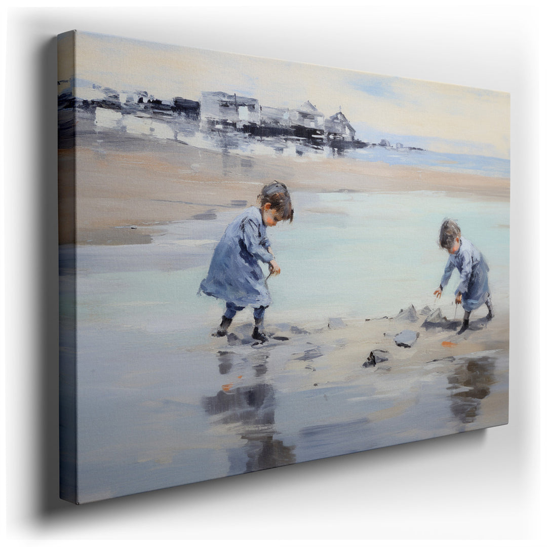 canvas print on wrapped canvas for wall decor – This enchanting wall art, a masterful depiction of childhood at its most joyful and pure, portrays two children deeply a...