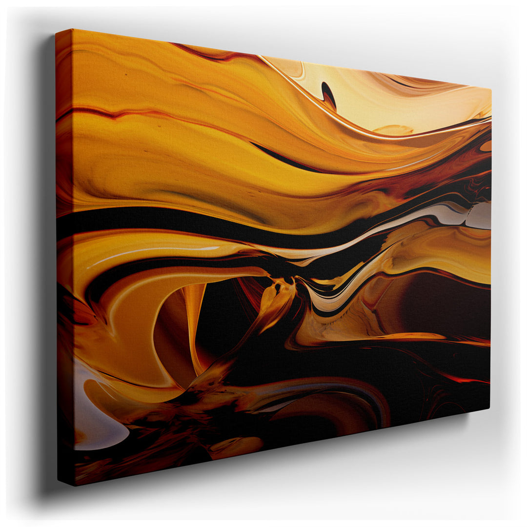 canvas print on wrapped canvas for wall decor – This captivating wall art, with its ethereal blend of golden and brown hues, is a masterpiece of abstract art that comma...