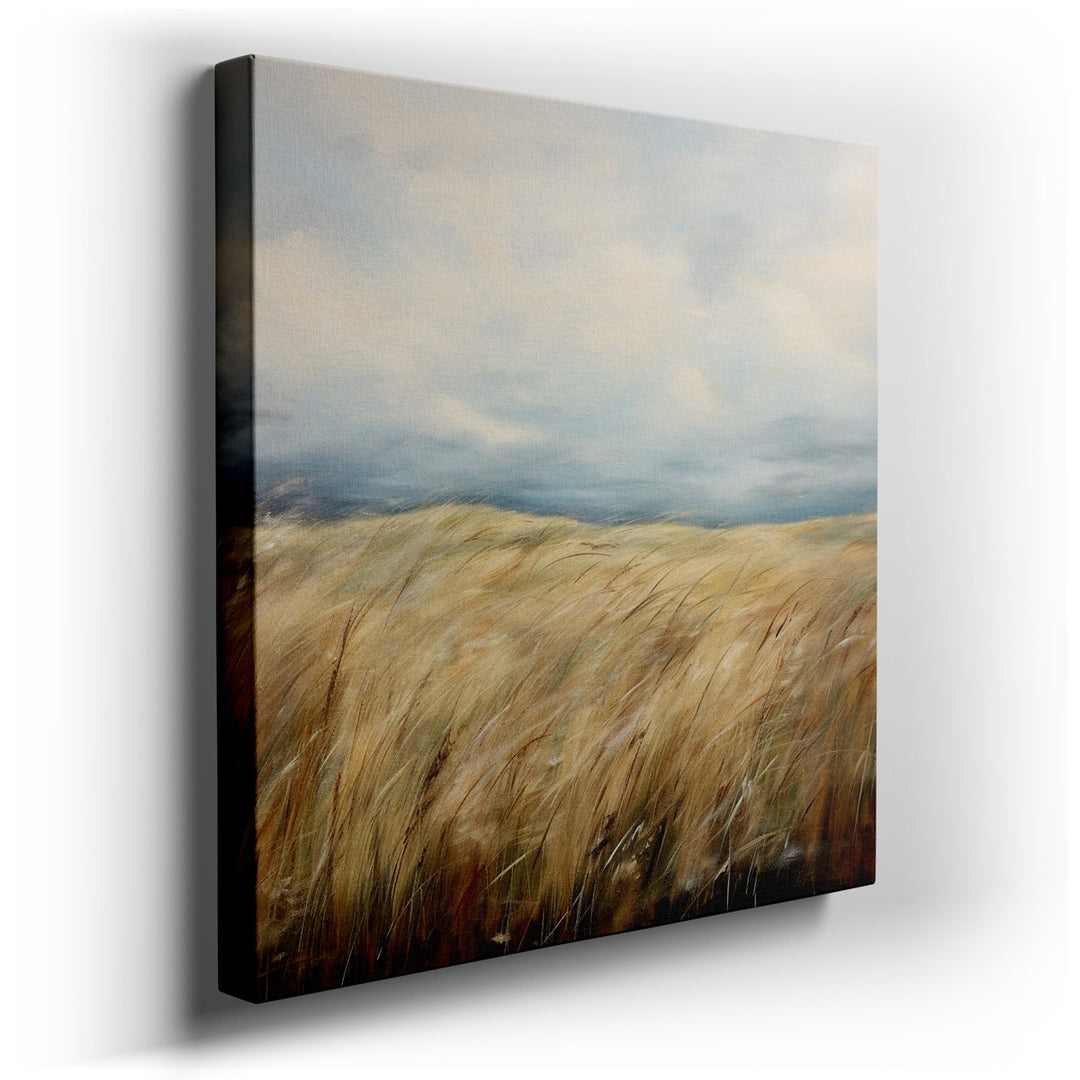 canvas print on wrapped canvas for wall decor – This wall art, an exquisite representation of a sprawling field of golden grasses, embodies the essence of tranquility a...