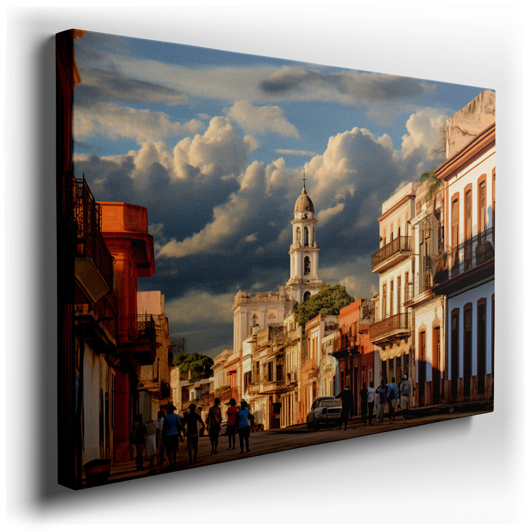 canvas print on wrapped canvas for wall decor – This enchanting wall art captures the essence of a historic Cuban town at the most magical time of day, the golden hour....