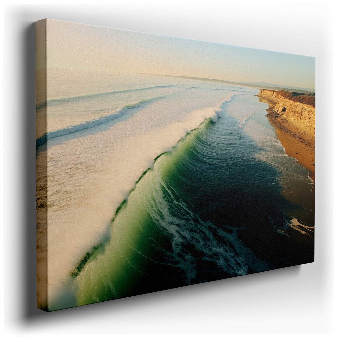 canvas print on wrapped canvas for wall decor – This enchanting wall art captures the essence of a tranquil coastal scene at the magical golden hour, where the last ray...