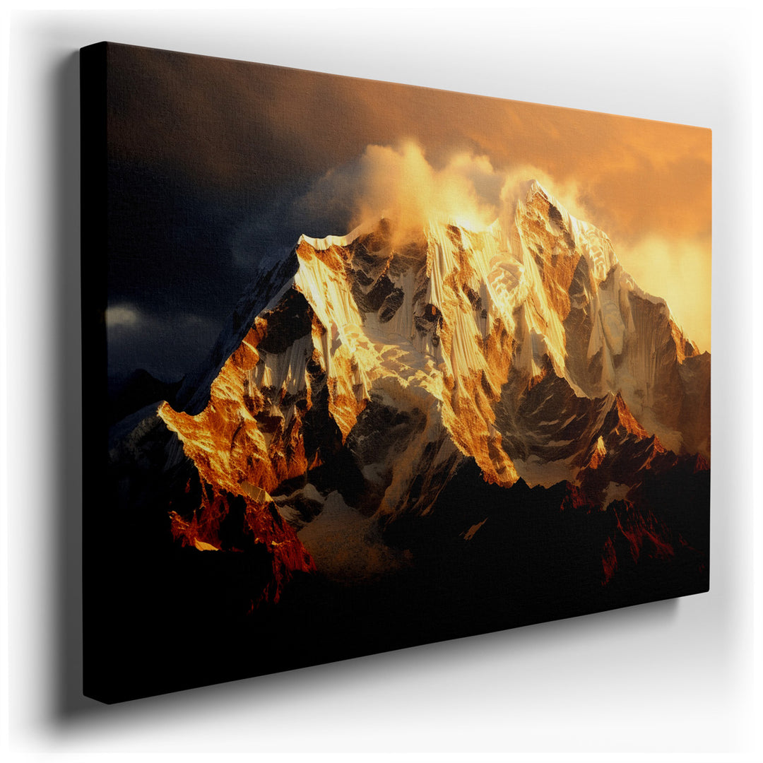 canvas print on wrapped canvas for wall decor – This wall art, a masterful depiction of a mountain landscape, exudes a profound sense of majesty and awe. It portrays to...