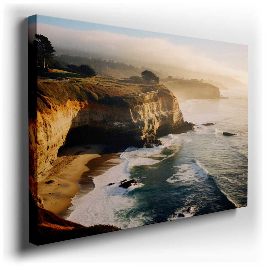canvas print on wrapped canvas for wall decor – This wall art, a masterful depiction of nature's serene yet dynamic beauty, captures the essence of a coastal dawn with...