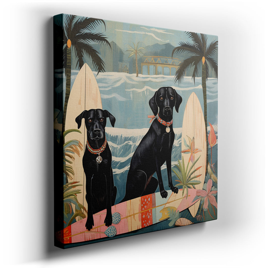 canvas print on wrapped canvas for wall decor – This delightful wall art captures the essence of summer fun and carefree adventure, featuring two charming dogs expertly...