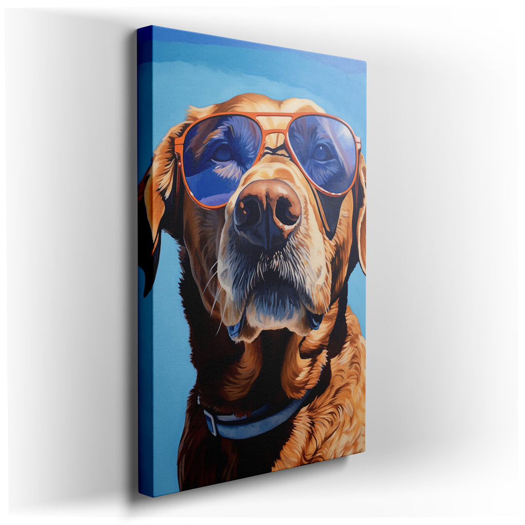canvas print on wrapped canvas for wall decor – This delightful wall art captures the essence of carefree summer days through the depiction of a charming golden retriev...