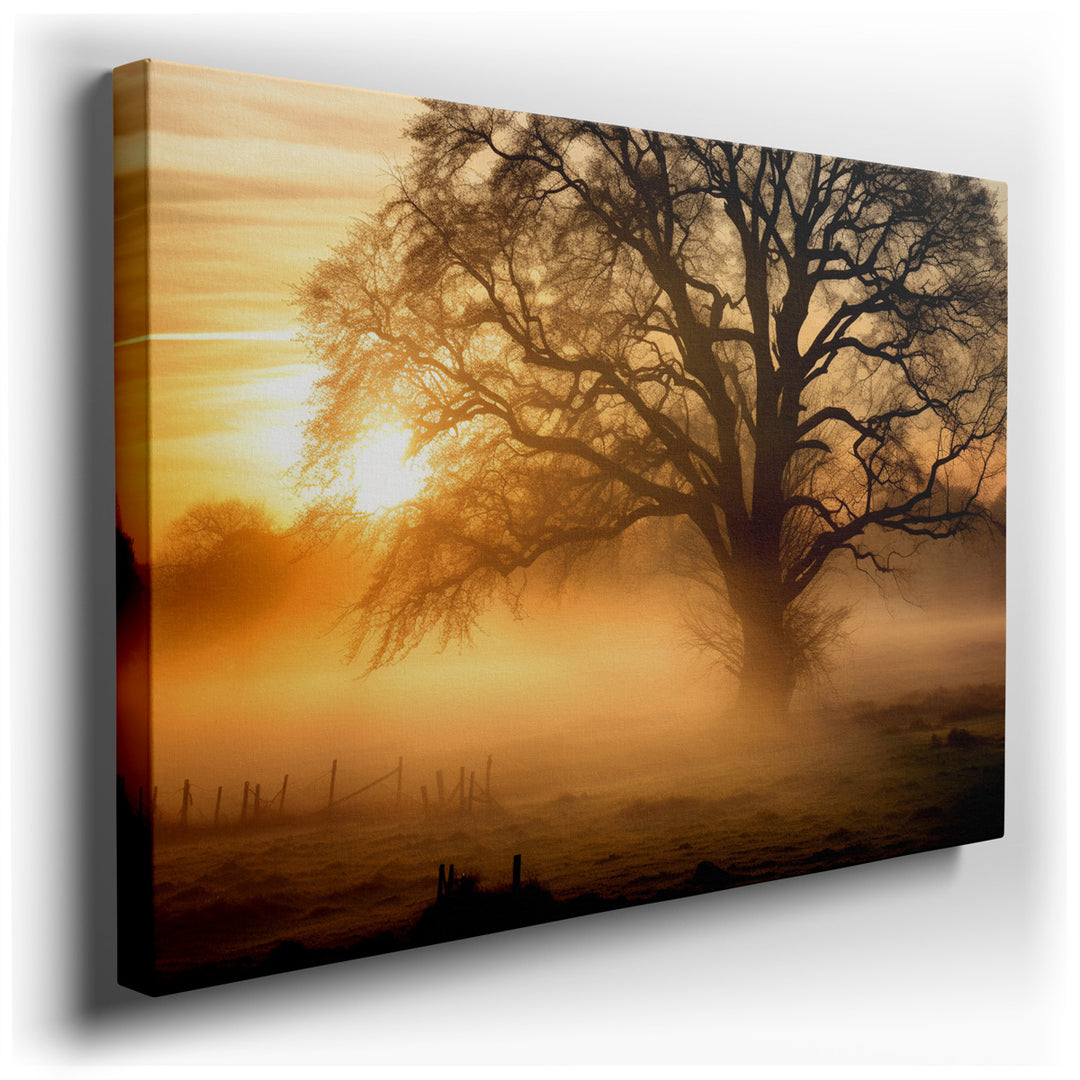canvas print on wrapped canvas for wall decor – This enchanting wall art captures the essence of a serene and mystical morning, where nature reveals its quiet majesty i...