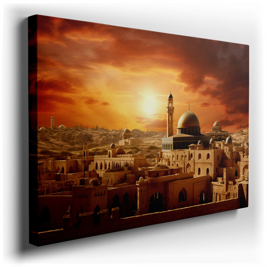 canvas print on wrapped canvas for wall decor – The wall art captures an awe-inspiring view of the Dome of the Rock, one of the world's most revered and architecturally...