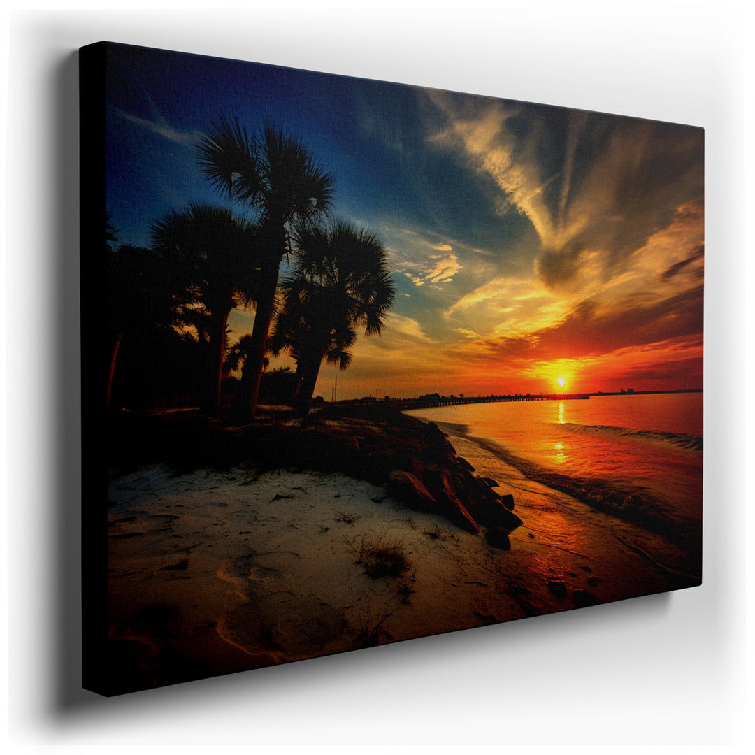 canvas print on wrapped canvas for wall decor – This wall art, a mesmerizing depiction of a beach sunset, is an exquisite representation of nature's tranquil beauty. Th...