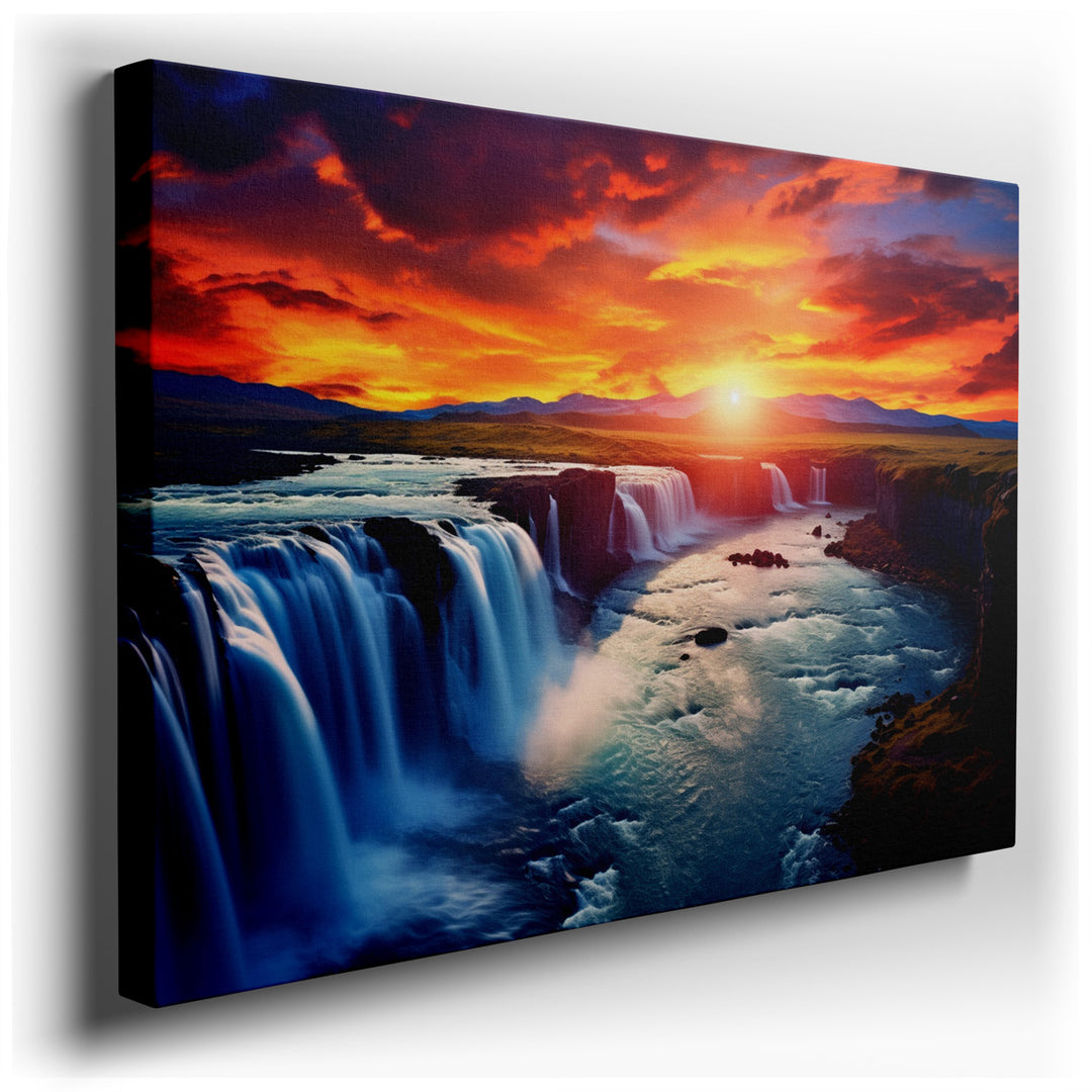 canvas print on wrapped canvas for wall decor – This enchanting wall art captures the essence of nature's grandeur through a breathtaking depiction of majestic waterfal...