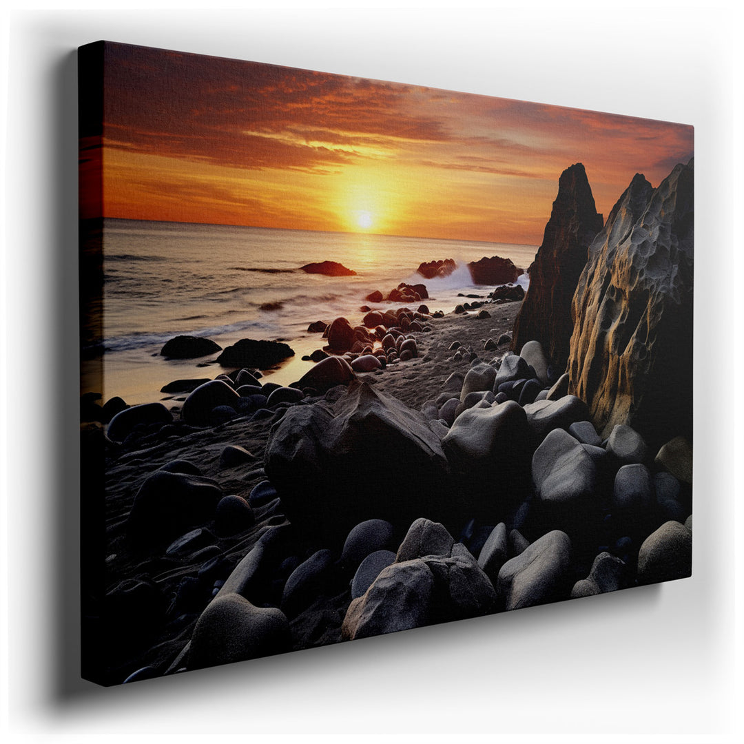 canvas print on wrapped canvas for wall decor – Imagine a wall art that captures the essence of a tranquil coastal evening, where the sun dips low in the sky, casting a...