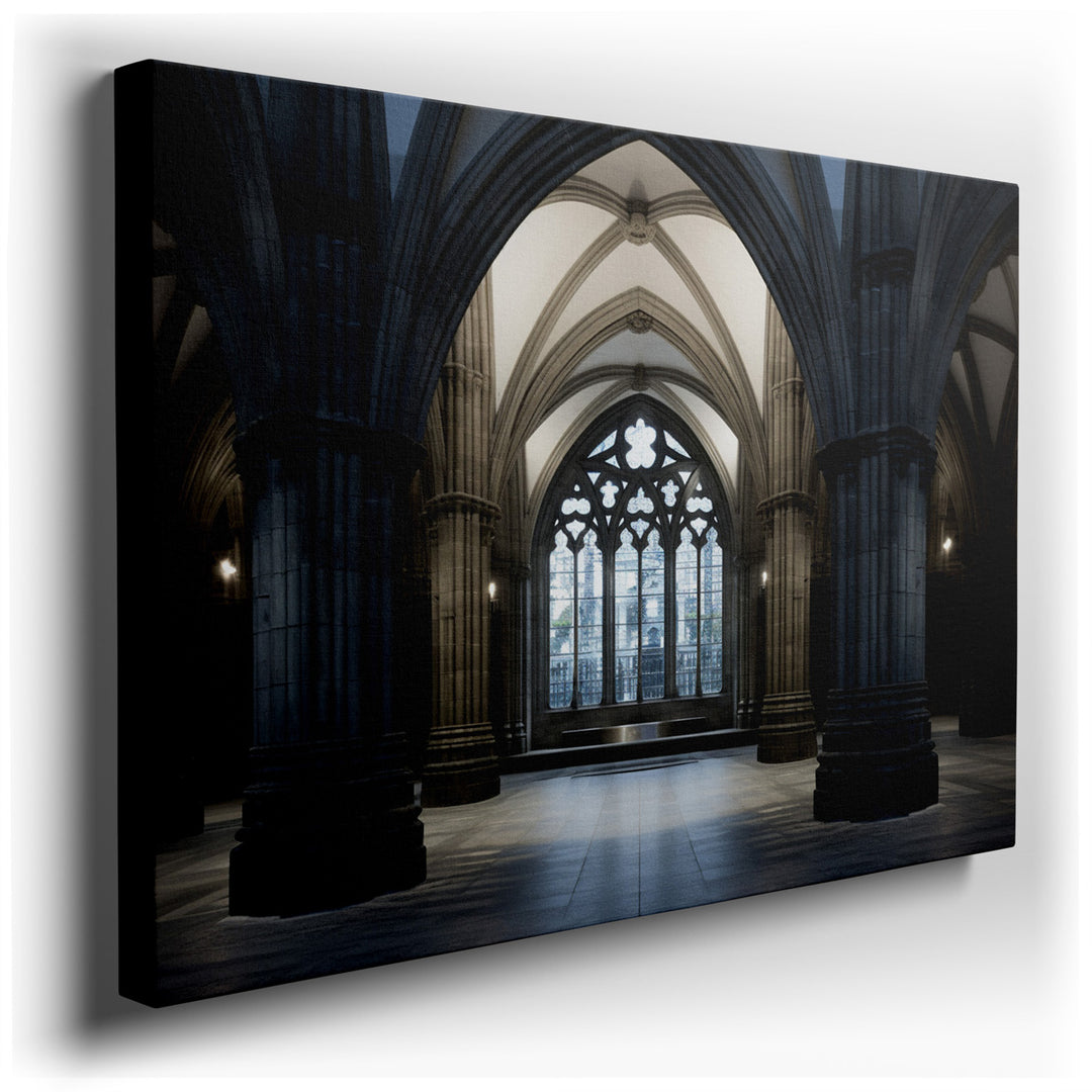 canvas print on wrapped canvas for wall decor – This wall art, a masterful depiction of a Gothic interior, is an artwork that commands attention and contemplation. It i...
