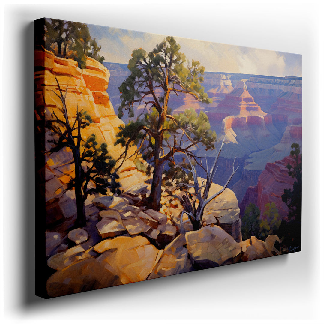 canvas print on wrapped canvas for wall decor – This wall art captures a breathtaking view of the Grand Canyon, one of nature's most awe-inspiring landscapes, rendered...