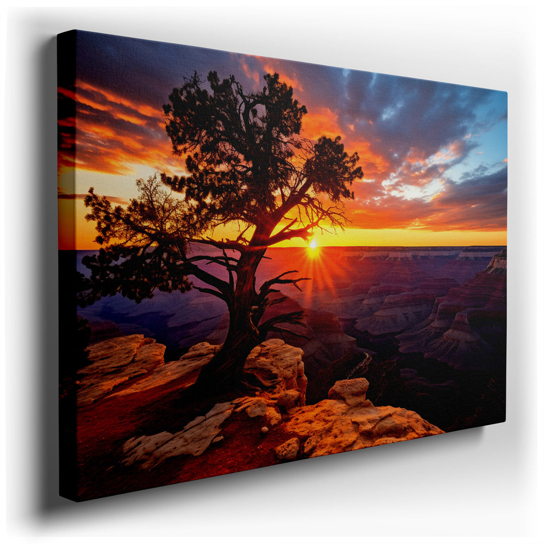 canvas print on wrapped canvas for wall decor – This wall art, a stunning depiction of a sunset at the Grand Canyon, is a masterpiece that encapsulates the awe-inspirin...
