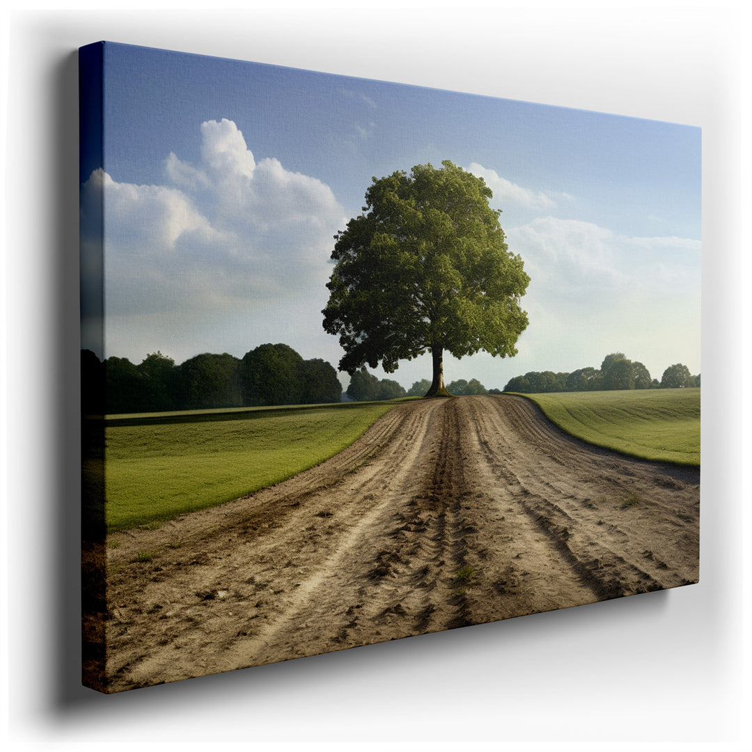 canvas print on wrapped canvas for wall decor – This evocative wall art captures the essence of solitude and strength through the depiction of a grand tree standing alo...