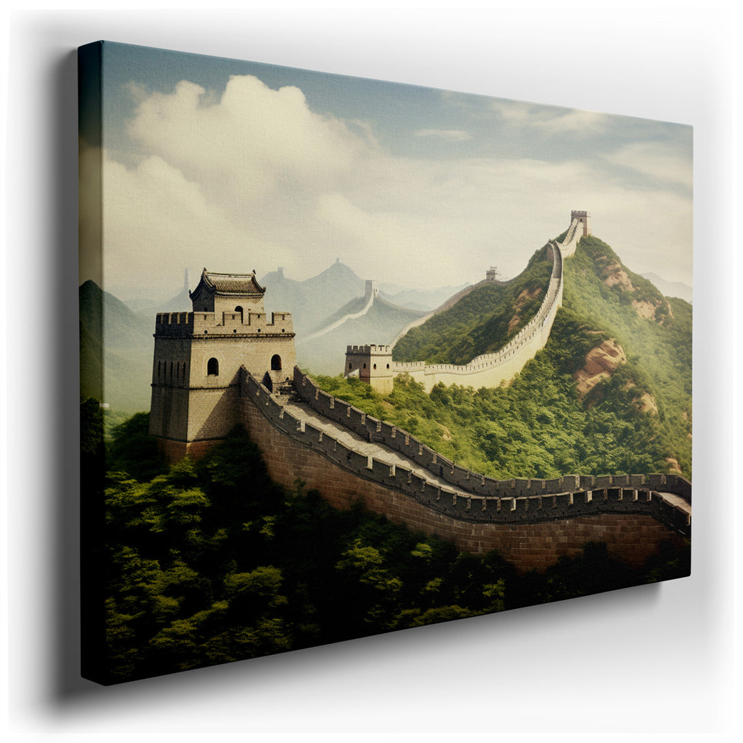 canvas print on wrapped canvas for wall decor – This wall art, a majestic portrayal of the Great Wall of China, is a masterpiece that encapsulates the essence of resili...