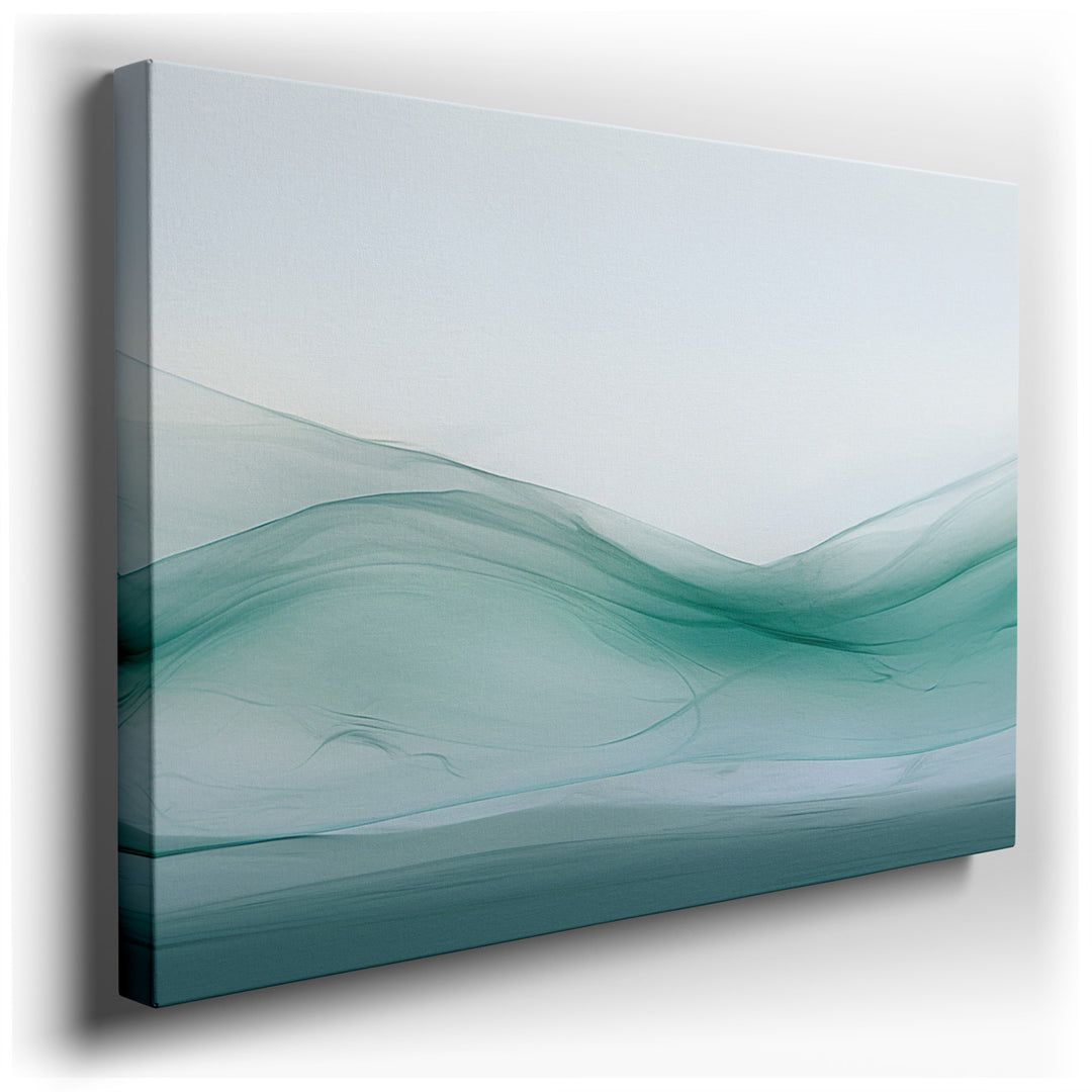 canvas print on wrapped canvas for wall decor – This wall art, a masterful depiction of nature's gentle undulations, presents a landscape where ethereal waves of green...
