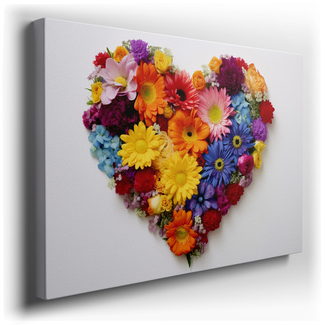 canvas print on wrapped canvas for wall decor – Imagine a wall art that captures the essence of a vibrant heart-shaped arrangement, brimming with a delightful mix of fl...