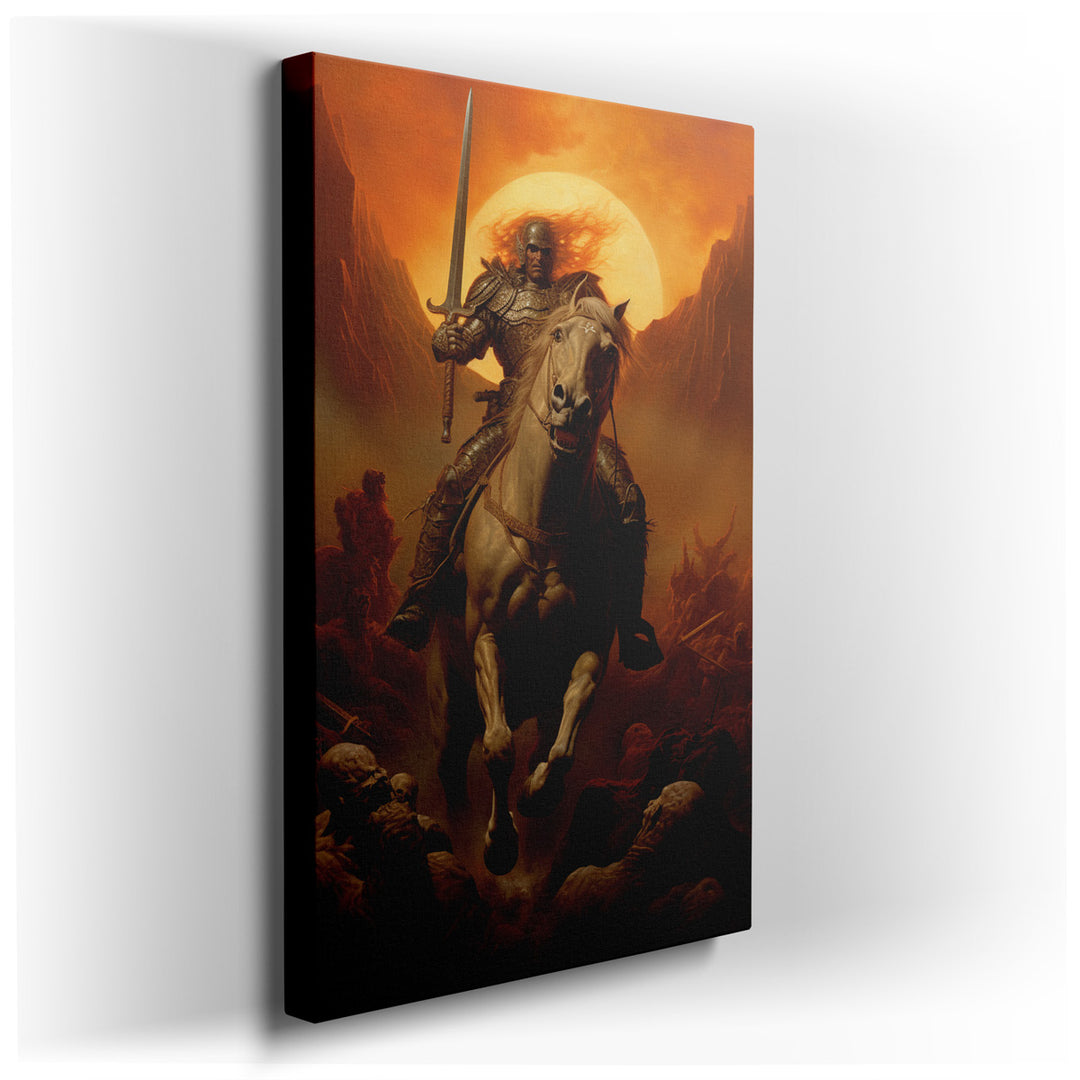 canvas print on wrapped canvas for wall decor – This wall art, a vivid and dynamic portrayal of heroism and conflict, is an evocative masterpiece that would command att...