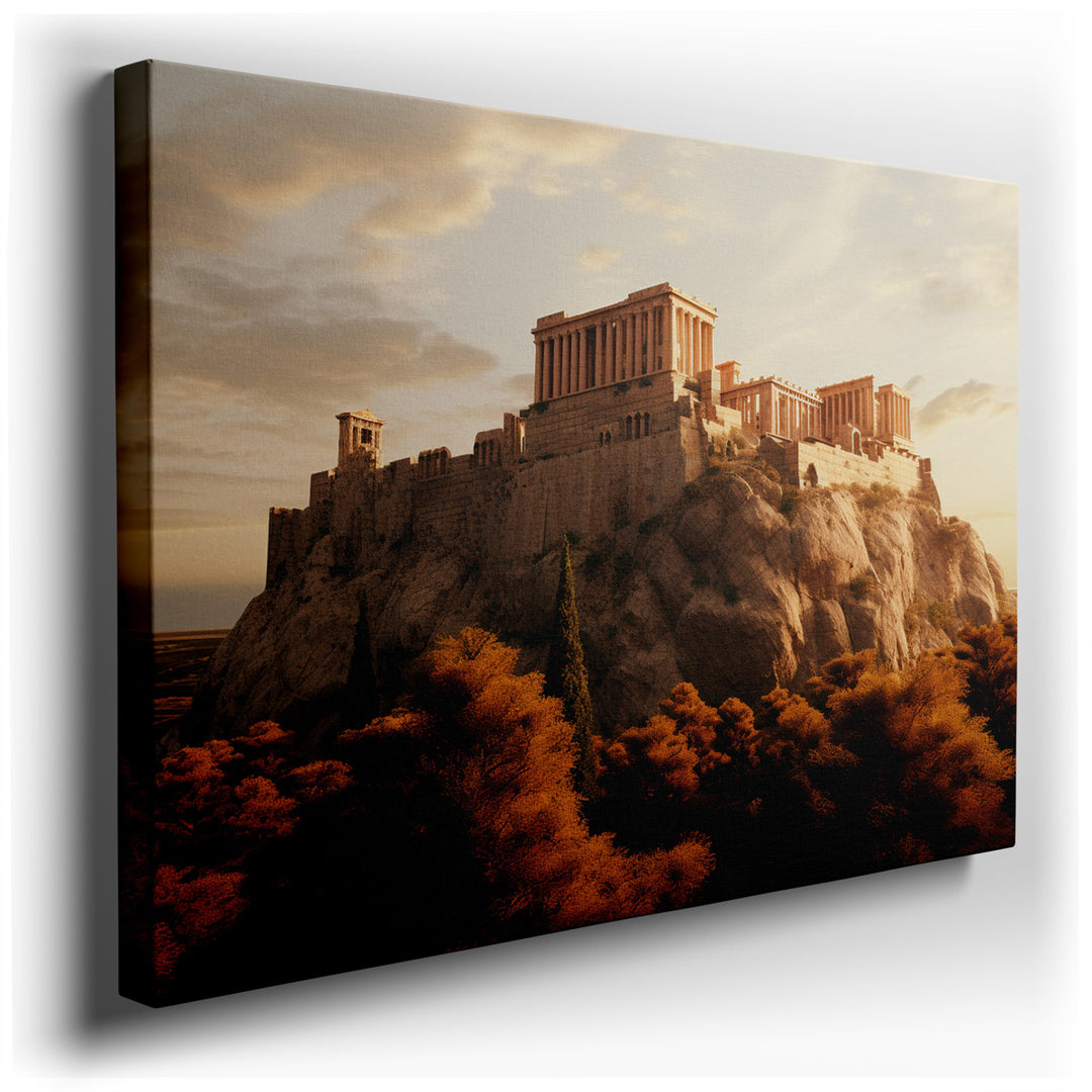 canvas print on wrapped canvas for wall decor – This wall art, a masterful depiction of ancient ruins set against a backdrop of vibrant autumn foliage, offers a visual...