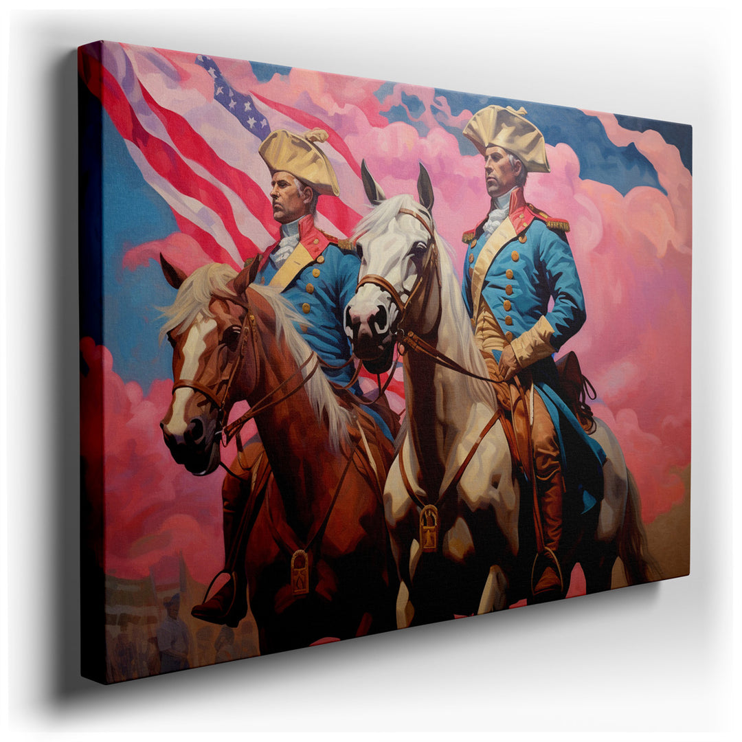 canvas print on wrapped canvas for wall decor – This exquisite wall art, a masterful depiction of historical figures on horseback, is a vivid tableau that captures the...