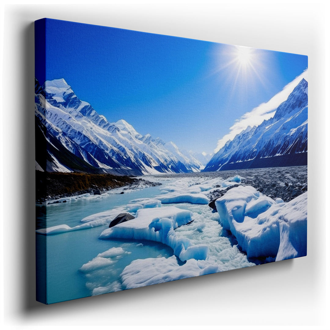 canvas print on wrapped canvas for wall decor – This exquisite wall art captures the awe-inspiring beauty of a glacial landscape, where the artistry of nature is displa...