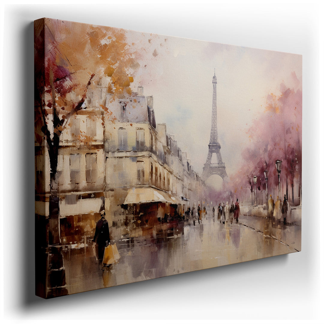 canvas print on wrapped canvas for wall decor – This enchanting wall art captures the essence of Paris in spring, presenting a soft impressionistic view that highlights...