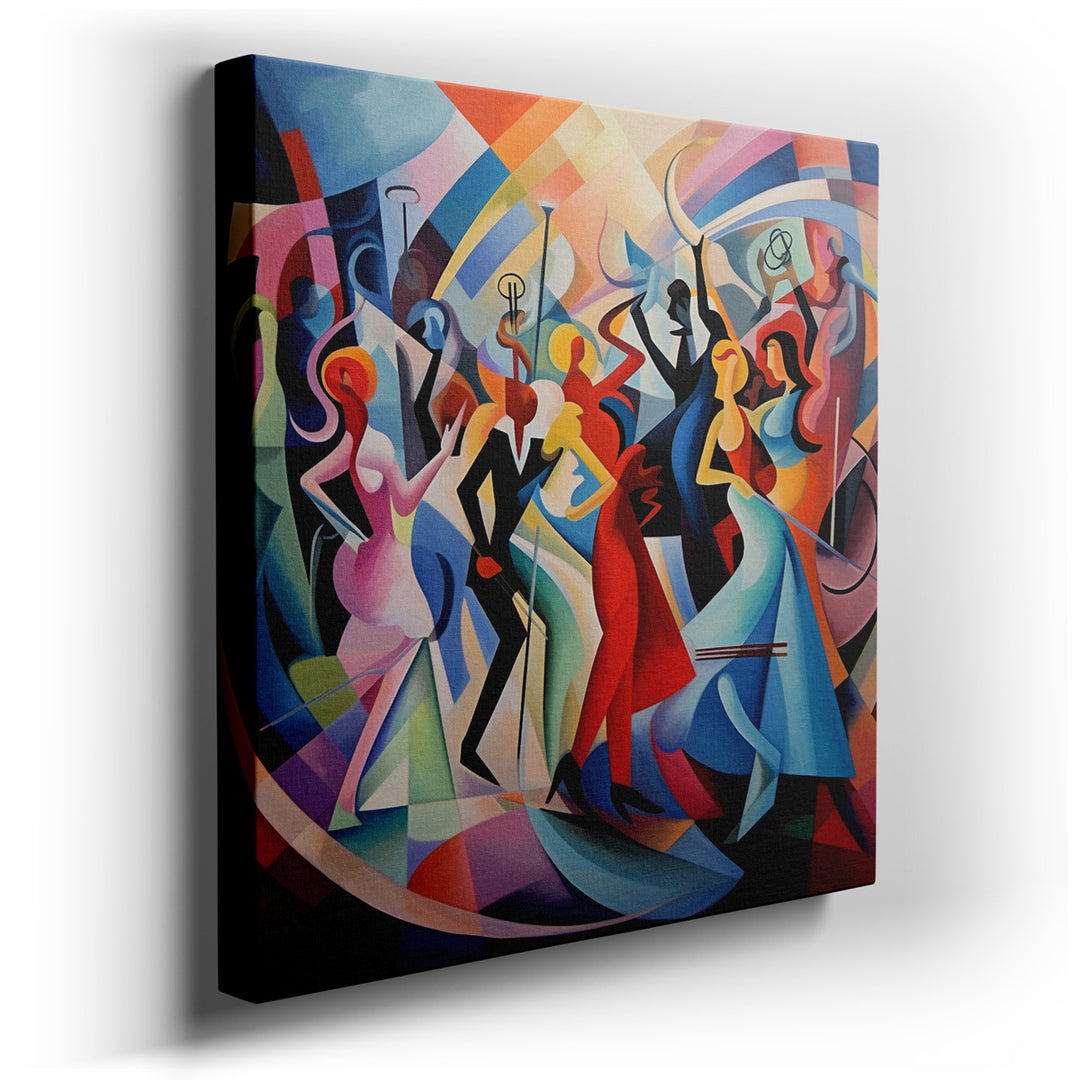 canvas print on wrapped canvas for wall decor – This wall art is a captivating exploration of joy and movement, rendered in a palette of vibrant reds, blues, and whites...
