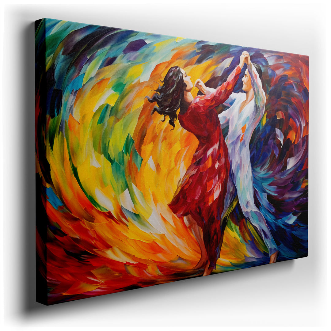 canvas print on wrapped canvas for wall decor – This vibrant abstract wall art captures the essence of joy and human connection through the dynamic and expressive portr...