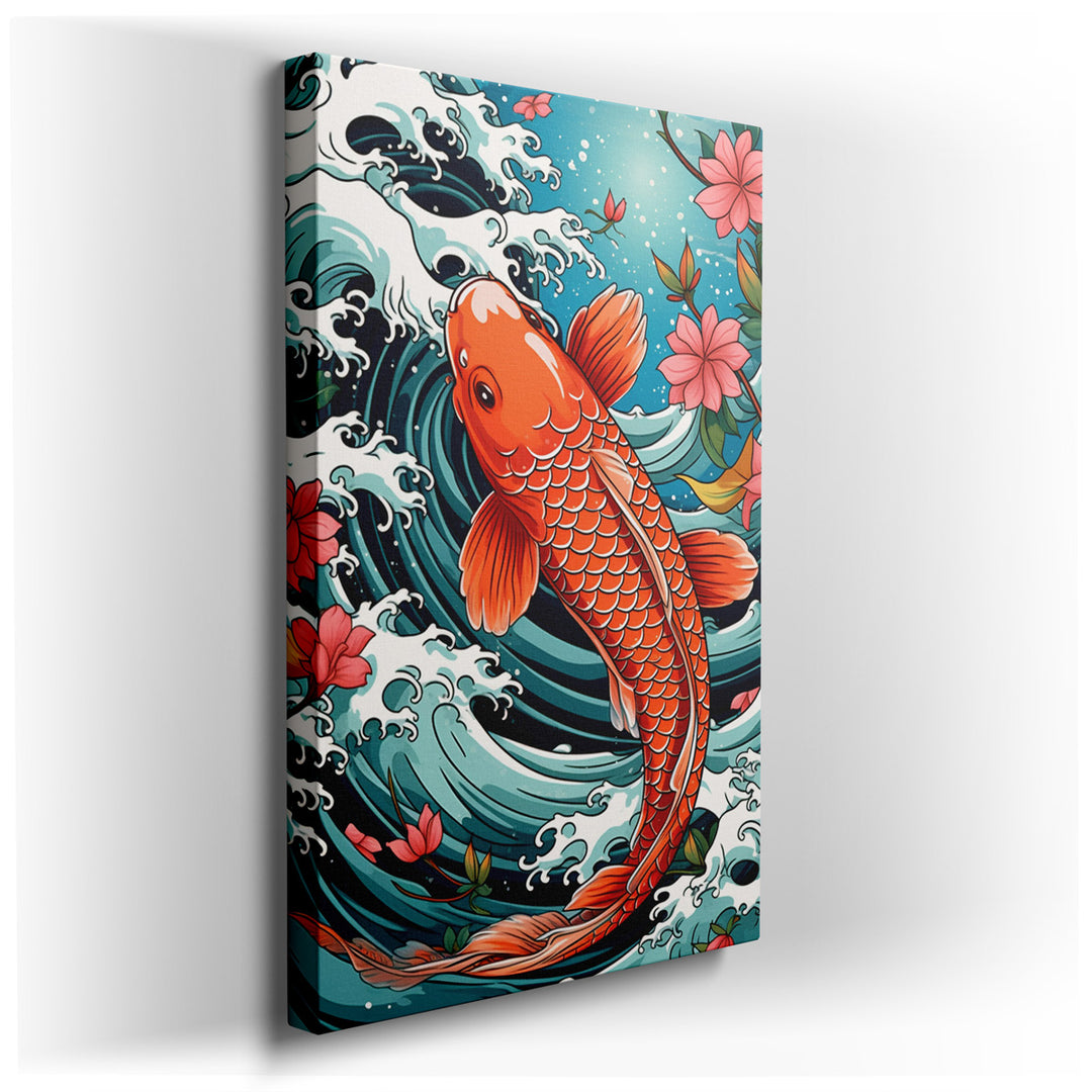 canvas print on wrapped canvas for wall decor – This exquisite wall art captures the essence of a koi fish, an emblem of perseverance and tranquility in Japanese cultur...